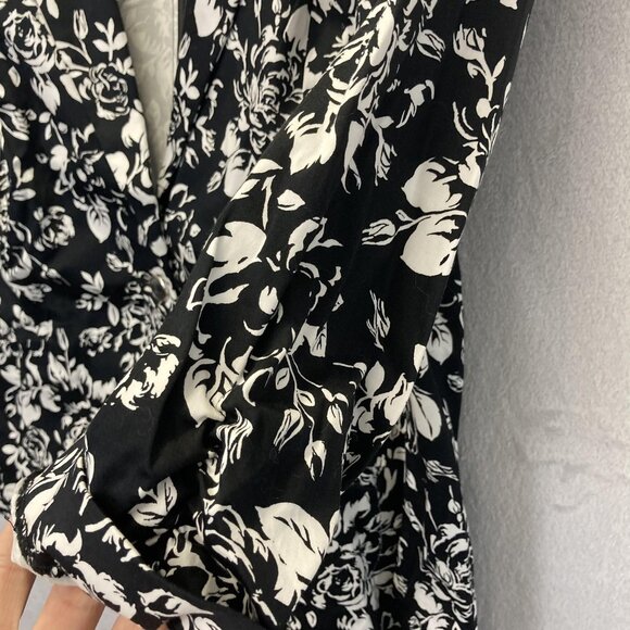 NWT Avenue Lighweight Floral Blazer Jacket Womens 18 Black White Ruched Sleeve - Picture 7 of 14